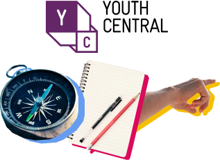 Youth Central logo with a compass, notebook and hand pointing