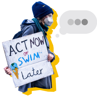 Person in protest with speech bubble