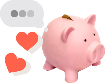 Piggy bank with hearts and a speech bubble