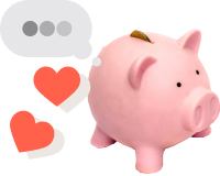 Piggy bank with hearts and a speech bubble