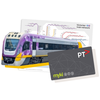 Vline train, public transport map and Myki