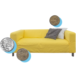 Couch with coins