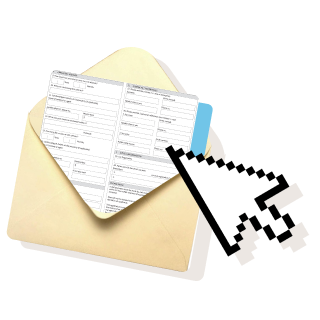 Envelope with a form in it with an online cursor