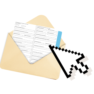 Envelope with a form in it with an online cursor