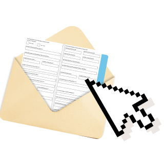 Envelope with a form in it with an online cursor