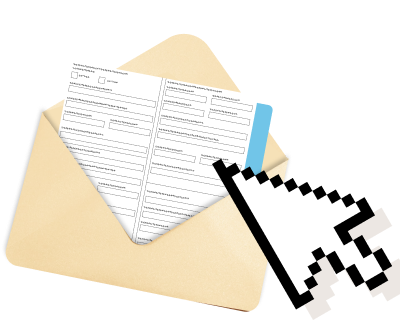 Envelope with a form in it with an online cursor