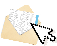 Envelope with a form in it with an online cursor